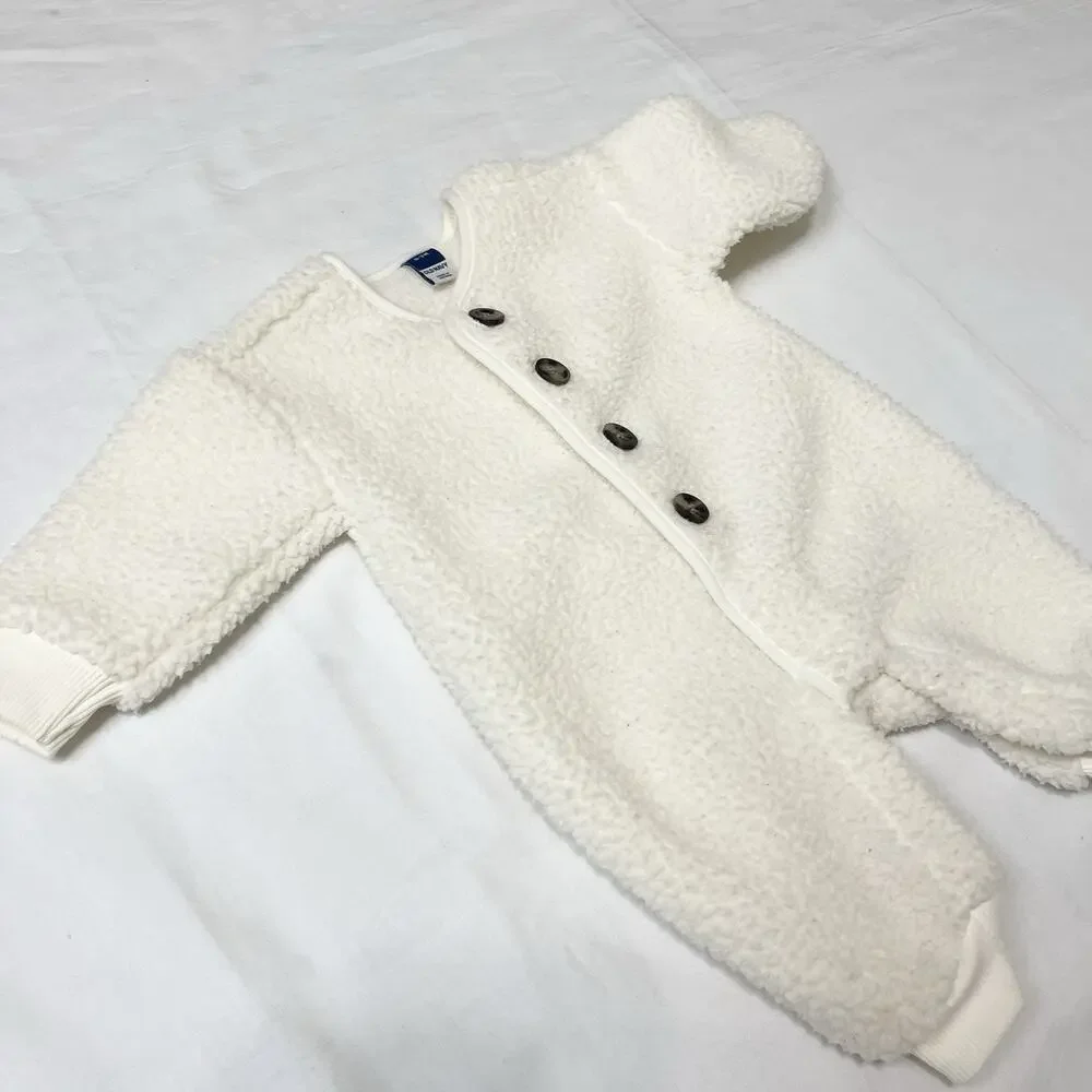 Old Navy Unisex Long-Sleeve Sherpa Button-Front‎ Bodysuit for Baby 0-3m White